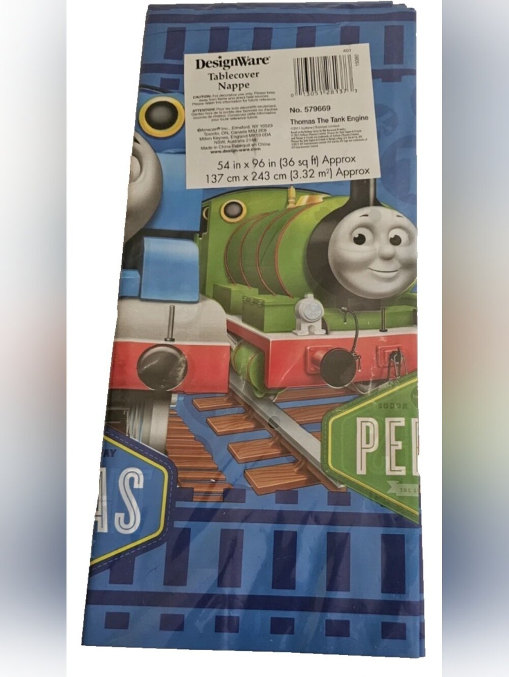 Thomas the Tank Engine Plastic Tablecover Percy James Designware Blue 2011 54x96